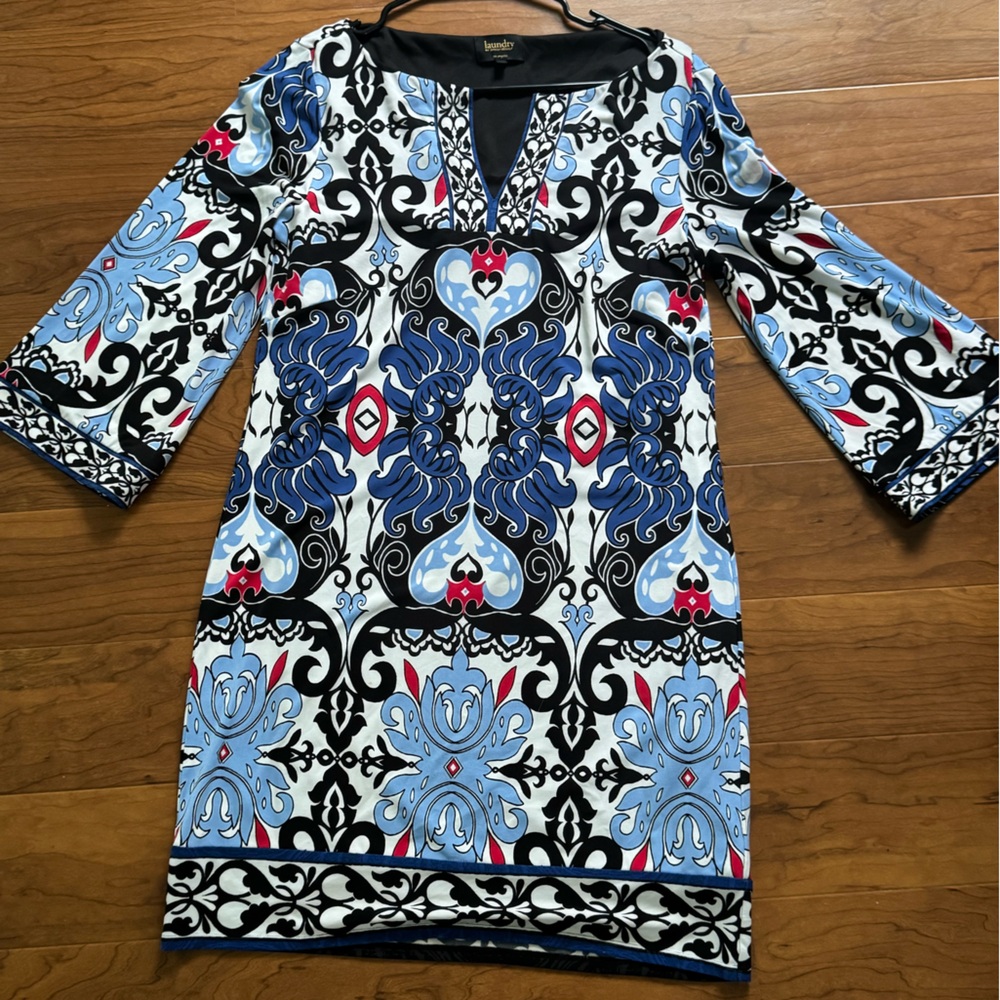 Laundry By Shelli Segal Blue and Black Long Sleeve Dress